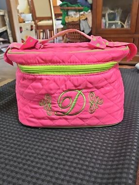 Vivary, Pink And Green, Makeup, Cosmetic, Bag, Monogrammed "D", Train Case